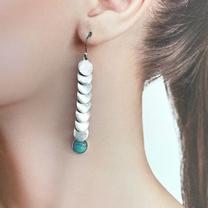 Lucky Brand Vintage Silver Tone Turquoise Hook Drop Dangle Earrings